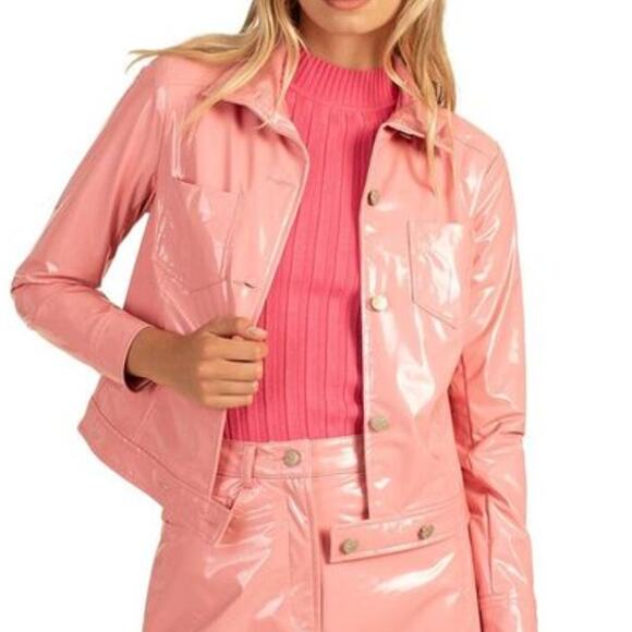Trina Turk Jackets & Blazers - Trina Turk NWT Andre Pink‎ Faux Patent Leather Jacket Sz 8